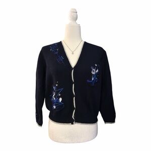 Disney Store Sorcerer Mickey Embroidered Cardigan Sweater L Shrunken Wool SE1